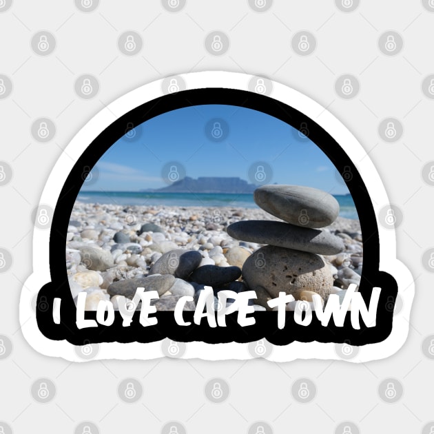 I Love Cape Town Table Mountain Stacked Pebbles Sticker by PathblazerStudios